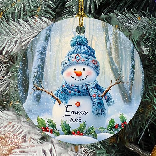 Adorno de Navidad de muñeco de nieve, nombre personalizado y año para árbol de Navidad 2024, regalos personalizados de recuerdos de Navidad para