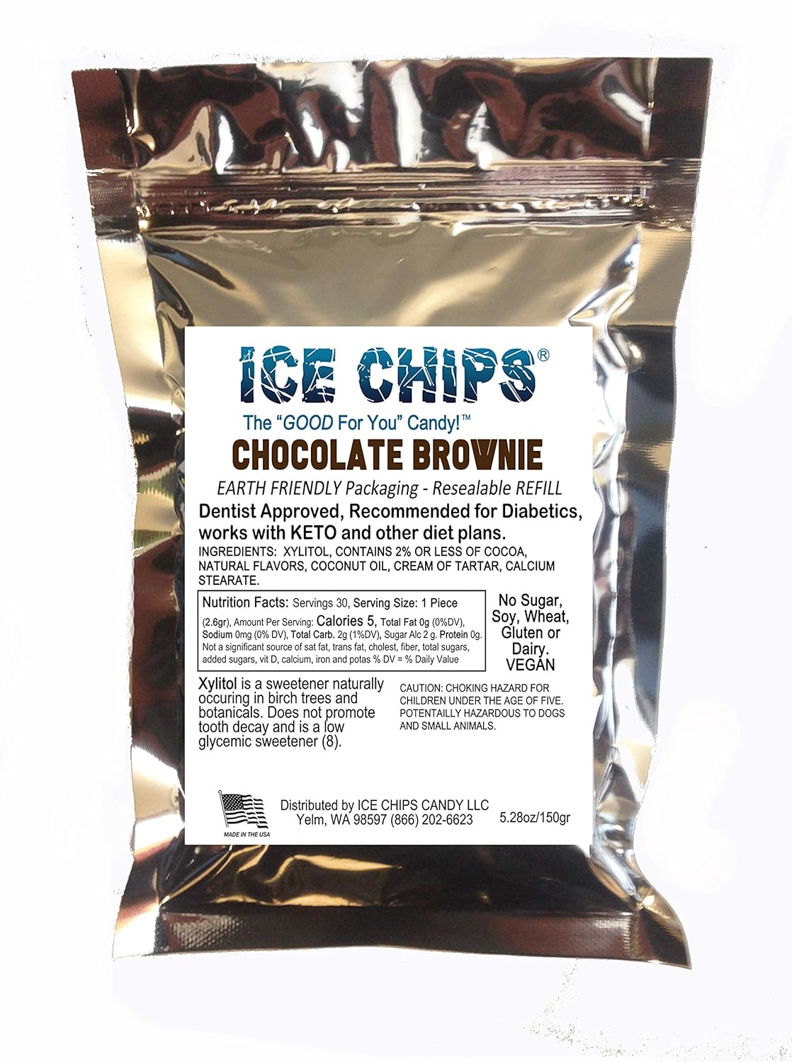 ICE CHIPS Xylitol Candy in Large 5.28 oz Resealable Pouch; Low Carb & Gluten Free (Ginger)