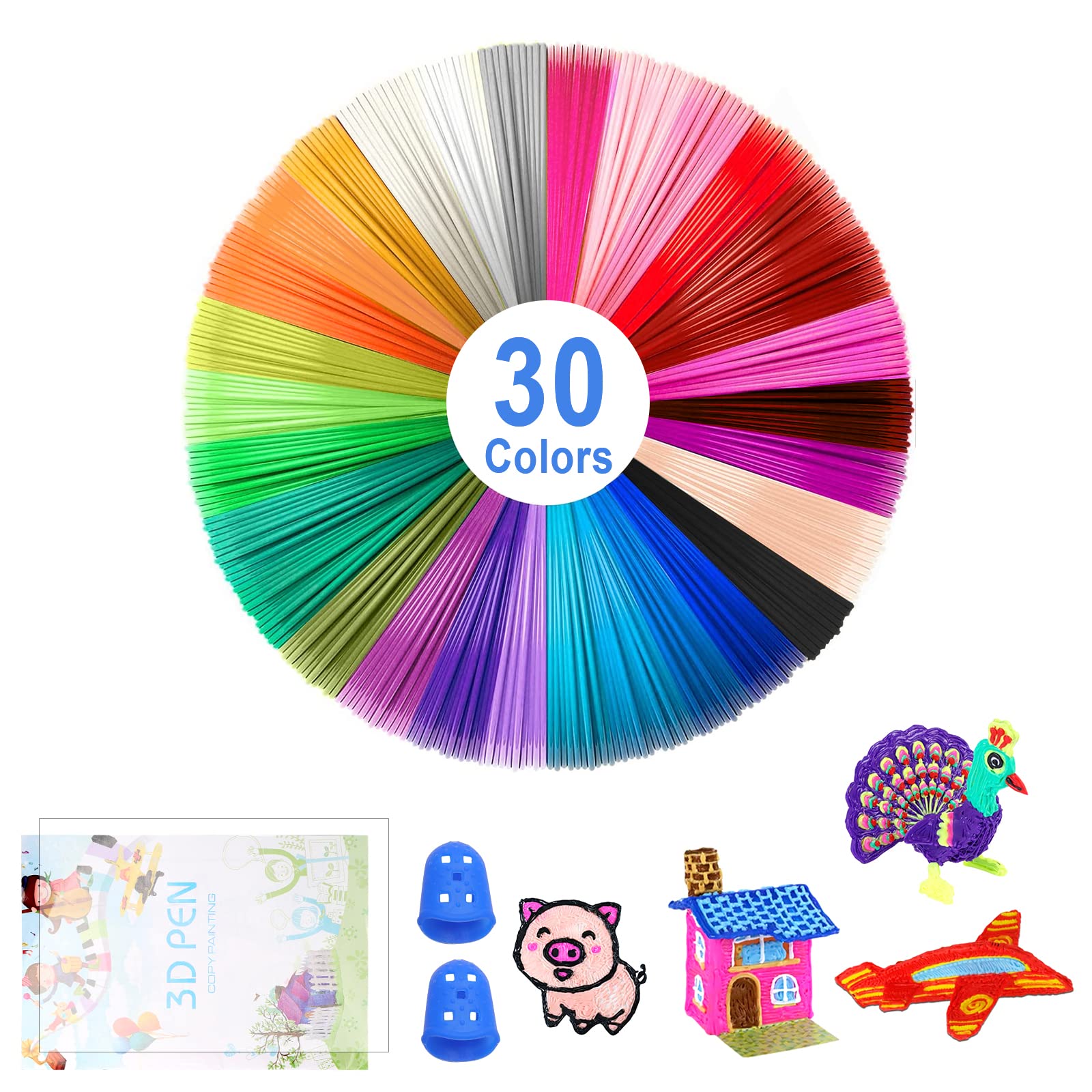 Nswayy Filamento Impresora 3D,Filamento PLA 1.75mm Filamento Impresión Impresora 3D para Boli 3D Lapiz 3D Boligrafo 3Dpara 3D Pen Niños y Adultos 30 Colores Cada Color 5 Metros