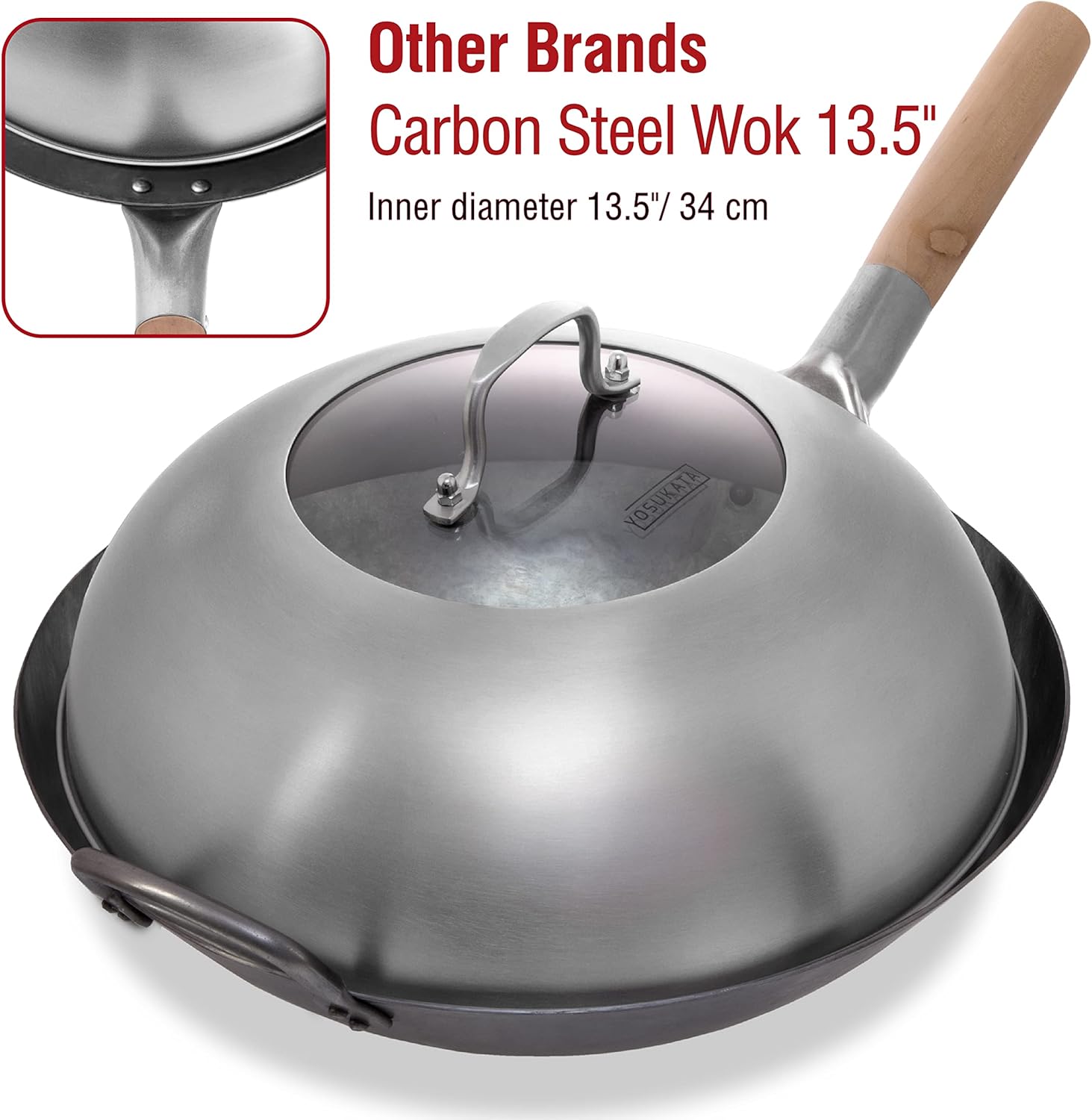 YOSUKATA Wok Lid 12.8 In for 13.5-In Wok - Premium Stainless Steel Cover with Tempered Glass Insert Steam Holes and Ergonomic Handle - Durable Stainless Steel Accessories - Dishwasher-Safe - Image 6