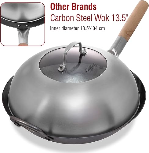 Miniatura 6 de YOSUKATA Tapa de wok de 12.8 pulgadas para wok de 13.5 pulgadas, cubierta de acero inoxidable de alta calidad con orificios de vapor de vidrio