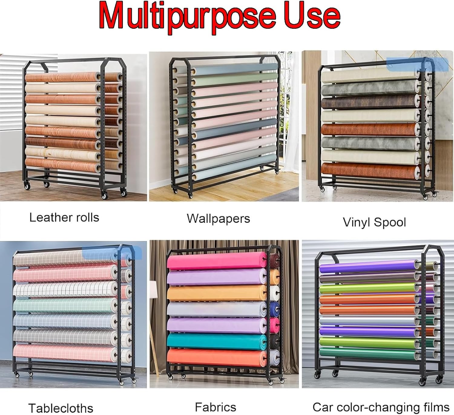 Adjustable Hanging Rod Storage Rack for Leather Rolls/Window Film/Wallpaper Displays - 12 Rods