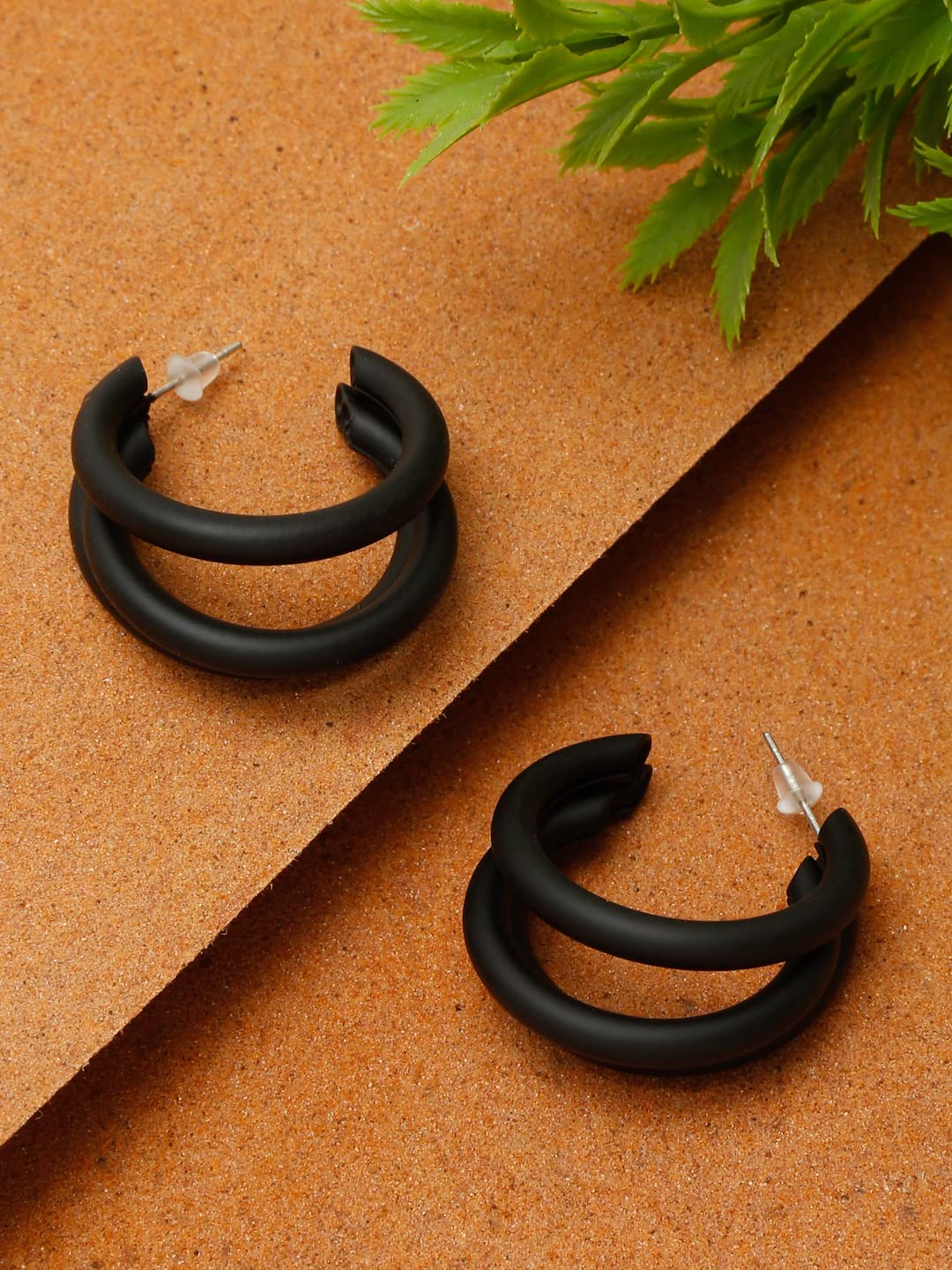 Celebrity Inspired Black Huggie Earrings, Women's