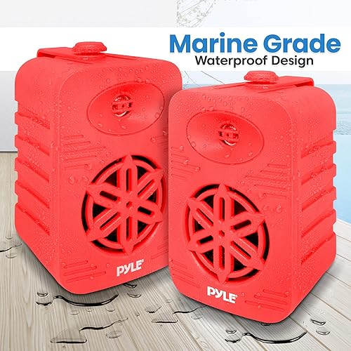 Vista 62 de PyleUsa Par de altavoces Bluetooth para interiores y exteriores, 200 W, doble impermeable, 3.5 pulgadas, sistema de rango completo de 2 vías con Rojo