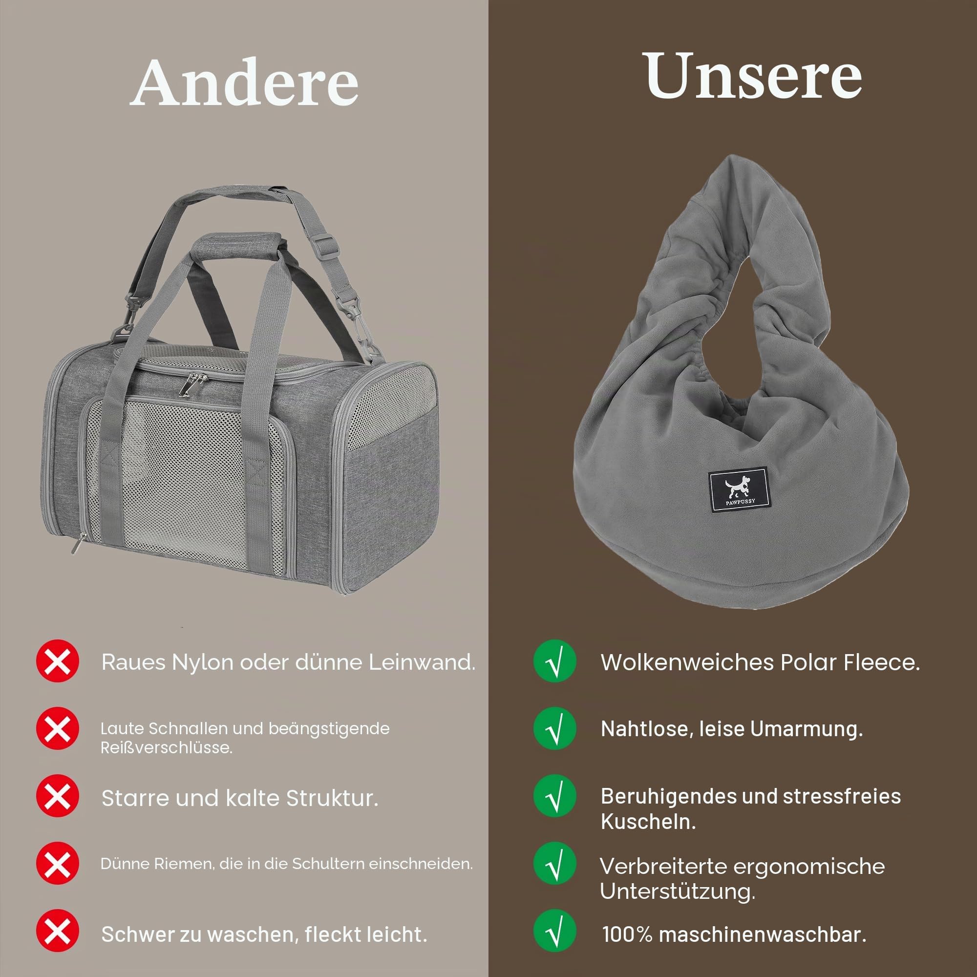 Katzen-Tragetasche, trägerlose Haustier-Tragetasche für kleine Hunde & Katzen - Weiche atmungsaktive Kitten Pubby Tragetasche Beruhigende Känguru-Tasche, zum Kuscheln drinnen & für Reisen