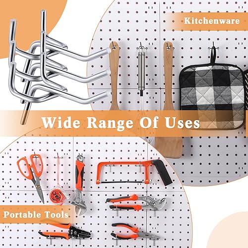Miniatura 6 de Zonon 400 ganchos de metal galvanizado de 2 pulgadas para tablero de clavijas de 18 pulgadas, ganchos de acero inoxidable para garaje, herramientas