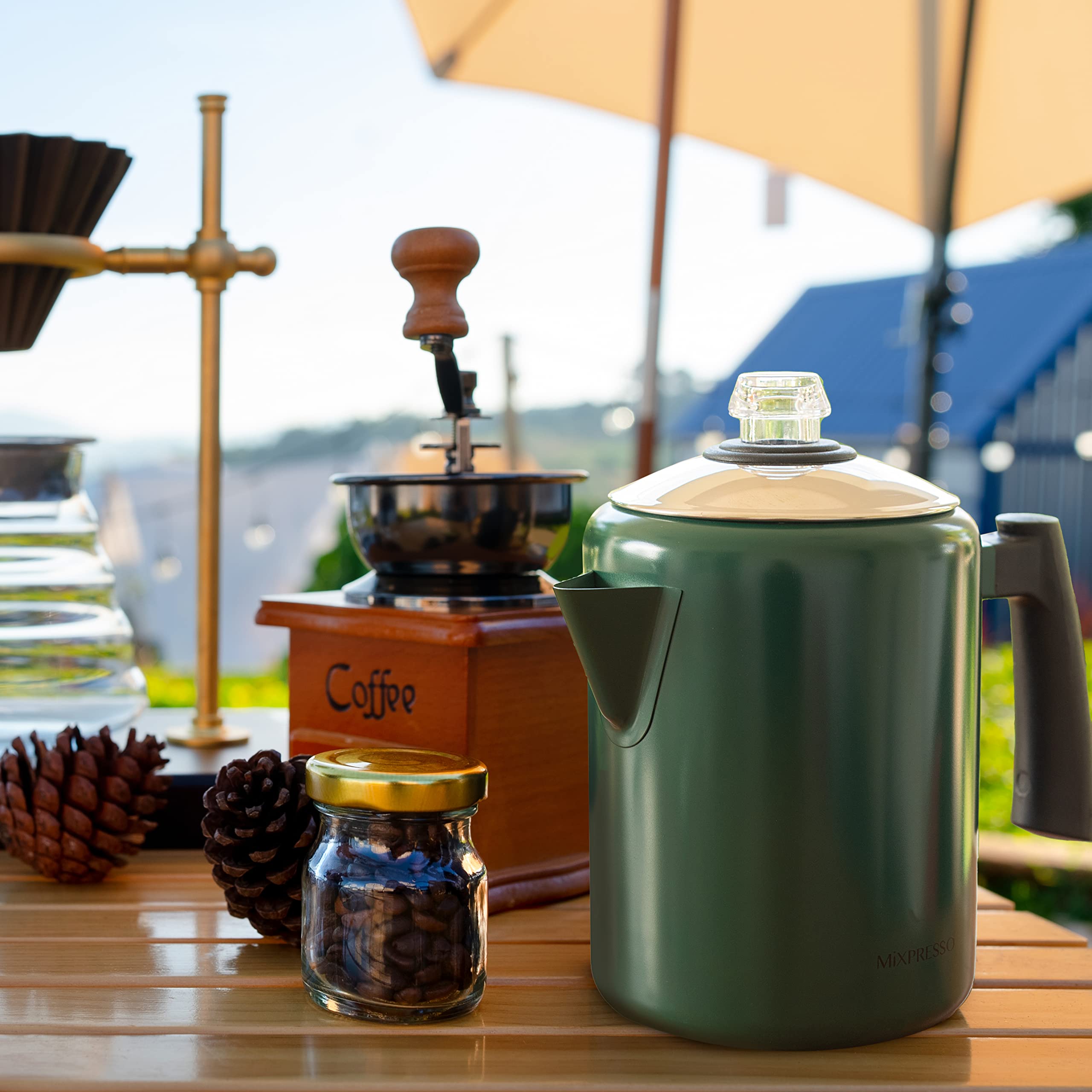 Mixpresso Percolador de café de acero inoxidable, cafetera percoladora, excelente para cafetera de camping, 5-8 tazas (verde)