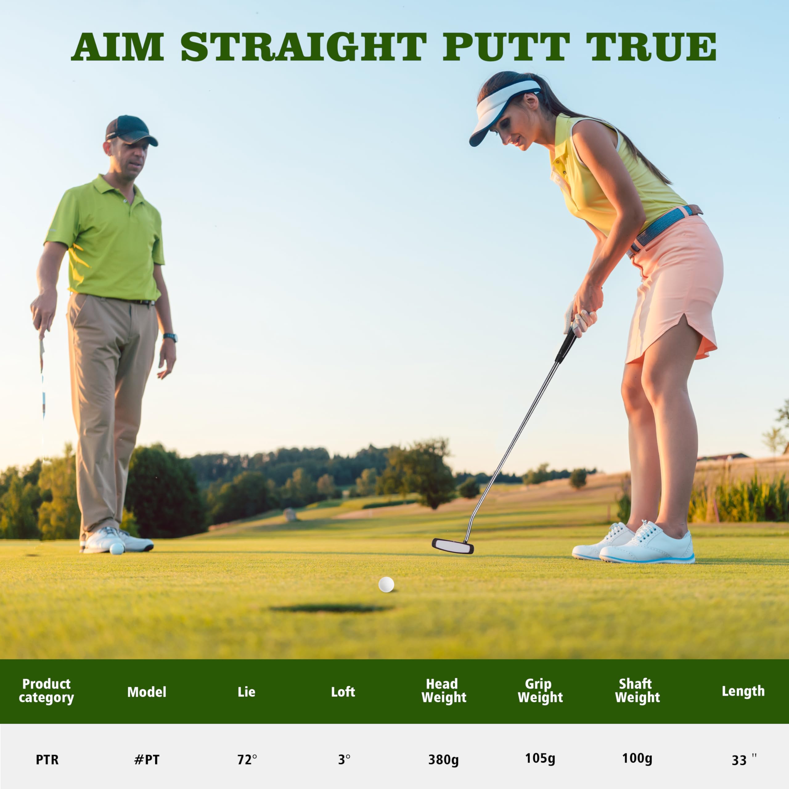 PGM 83.8 cm Golf Putter für Wonmen Rechtshänder mit Schlägerhaube, Ausrichtungshilfe High Moi Mallet Putter Golfschläger für Geradere Putts TUG041