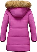Vista 2 de CREATMO US Chaqueta de esquí larga con forro polar para niña con capucha de pelo grueso