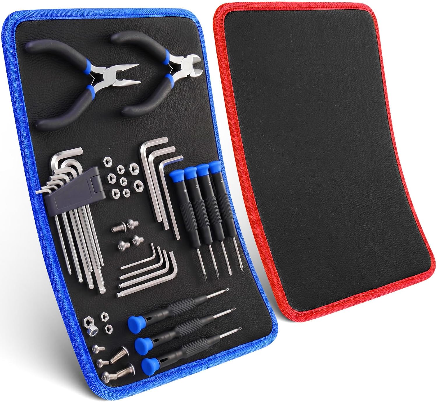 2 Pack Magnetic Tool Mat 25 Lbs Heavy Duty Magnetic Parts Holder with PVC Protection Layer 12.8 x 9.64 Inch Flexible Non-slip Tool Organizer for Garage Workshop Auto Repair(Red and Blue)