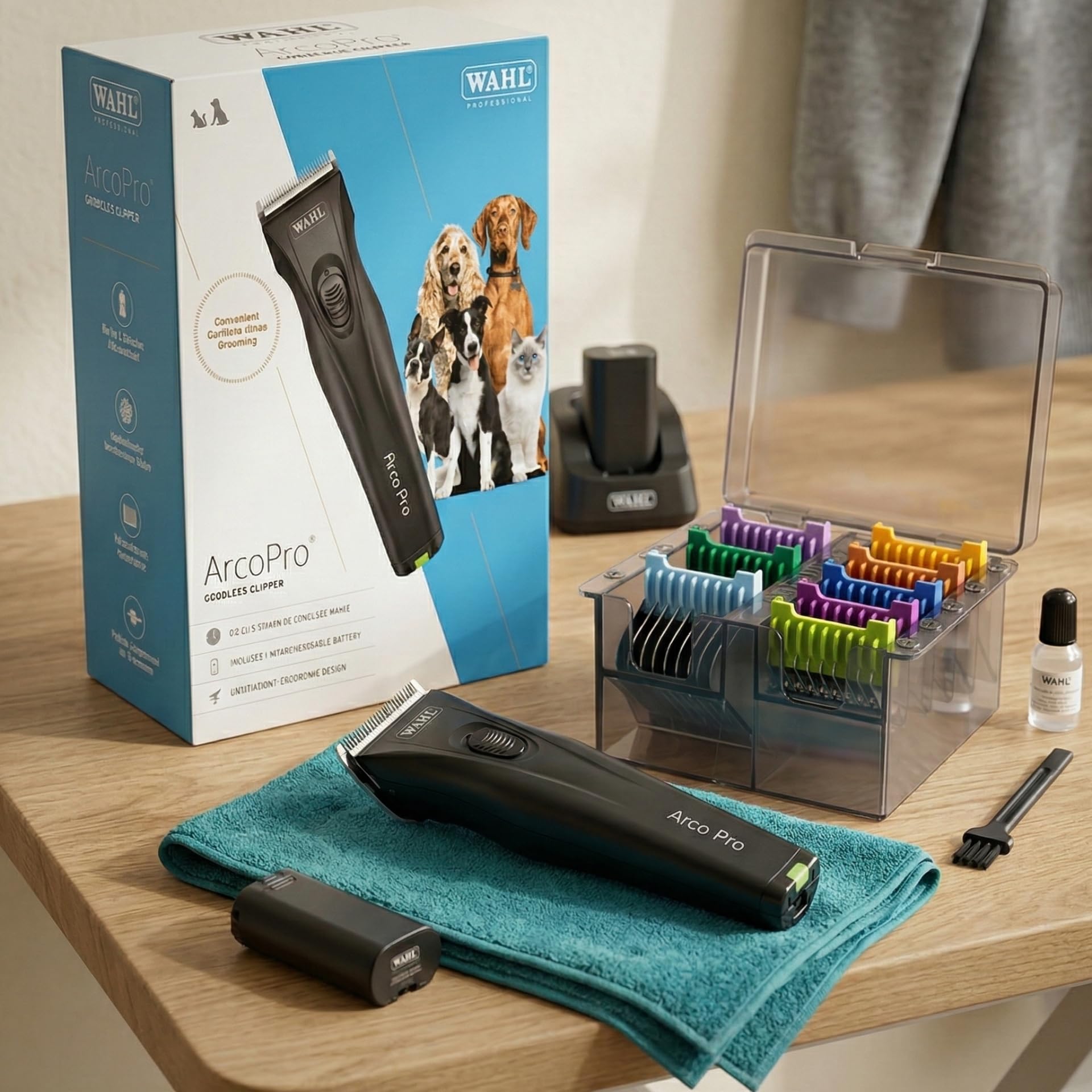 Agrarzone Edition Wahl Moser Arco Pro tosatrice cani e gatti - 2 batterie, Set rialzi, Leggera, Silenziosa, Potente - Made in Germany