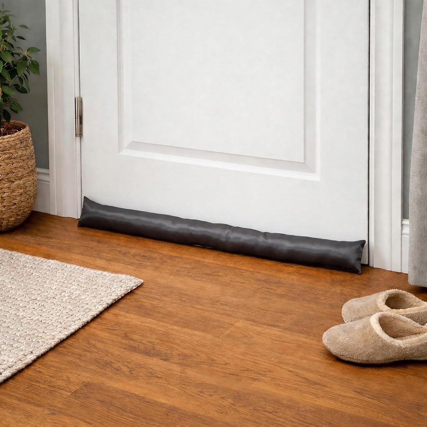 Gray Draft Stopper 32” - Insulates and Blocks Drafts - 100% Polyester - Hook-and-Loop Closure for Secure Fit - Fits Wood, Steel, Aluminum, PVC - Decorative Door Snake