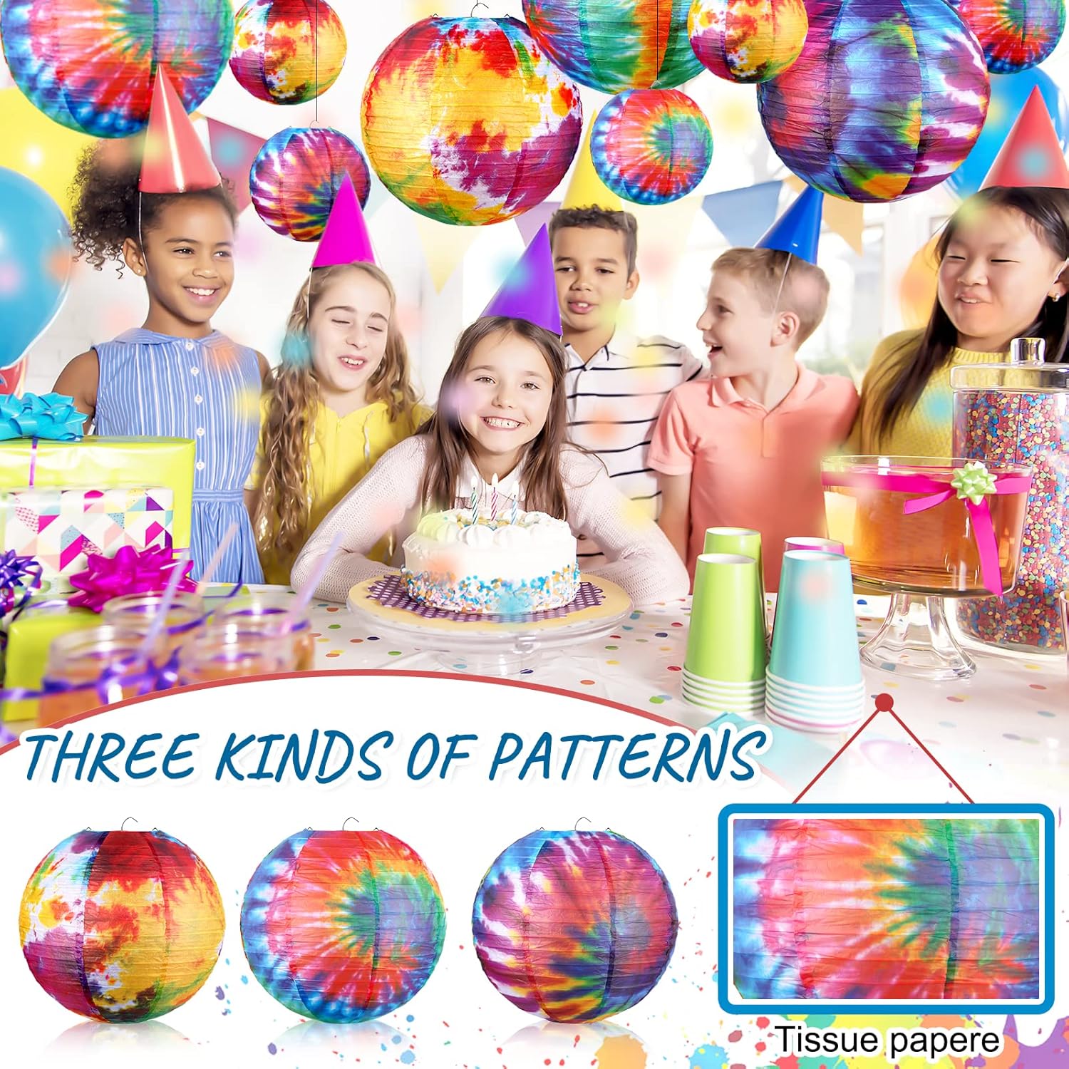 10 Pcs Tie Dyed Groovy Paper Lanterns Chinese/ Japanese Lanterns Groovy Party Decorations Tie Dye Party Supplies Classroom Hanging Ceiling Decorations for Home Decor Parties Weddings (12 Inch/ 6 Inch)