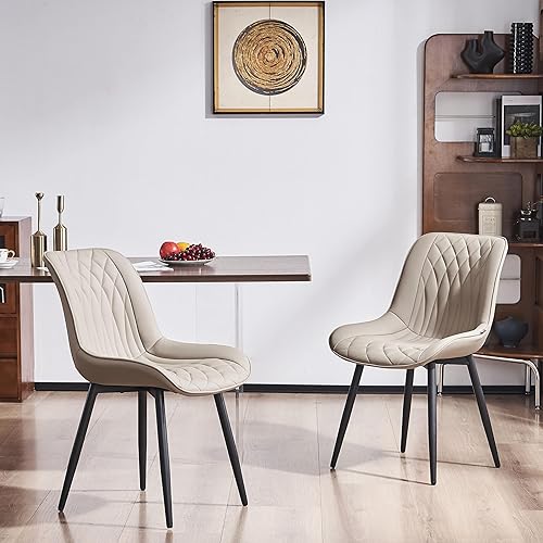 YOUNIKE Juego de 2 sillas de comedor color caqui, modernas de mediados de siglo, sillas de comedor con respaldo alto, tapizadas de piel sintética,