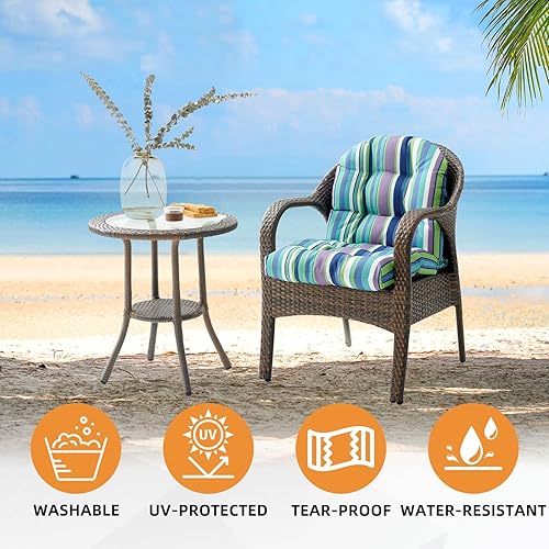 Miniatura 6 de FILUXE Almohadillas para silla, cojines de asiento y respaldo, almohada impermeable sólida copetuda para interiores y exteriores con lazos,