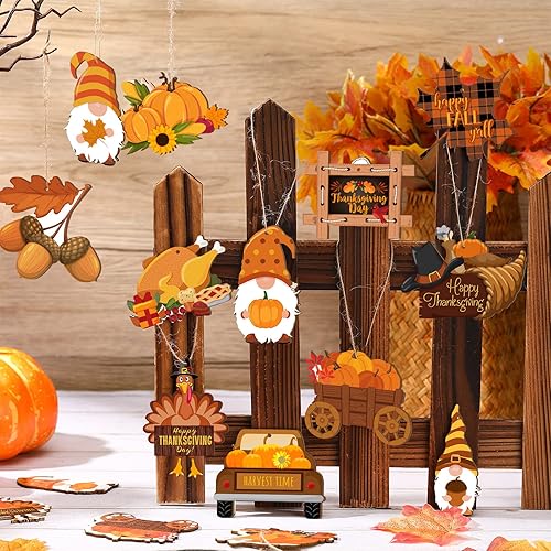 Miniatura 7 de Qunclay 36 piezas de adornos de otoño de Acción de Gracias, decoración de árbol de otoño, gnomo, hoja de arce, bellota, calabaza, recortes de