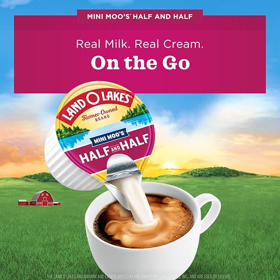 Land O Lakes Mini Moos Half & Half Creamer Singles, Shelf-Stable, 48 Count (Pack of 4)