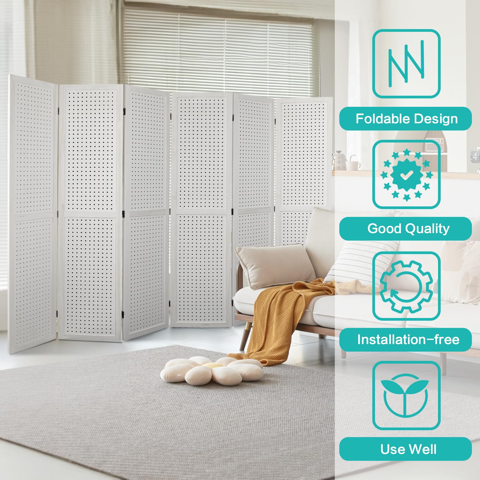 Babion 6 Panel Pegboard Display, Peg Board Room Divider