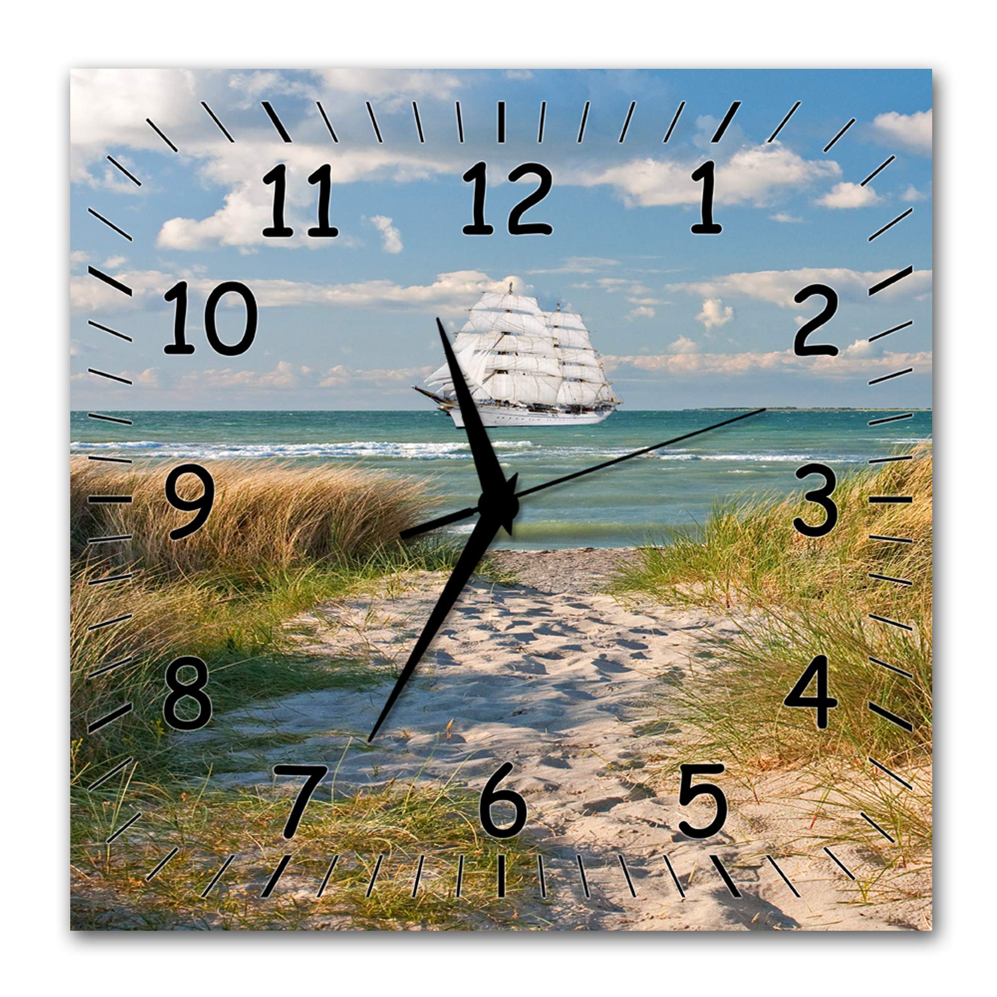 BM Funk Quarz Wanduhr Funkwanduhr Funkwanduhren Funkuhr Funkuhren kein Ticken lautlos geräuschlos leise modern ohne Tickgeräusche groÃŸ XXL Wohnzimmer Küche Meer Strand Schiff 9426-1a SZ