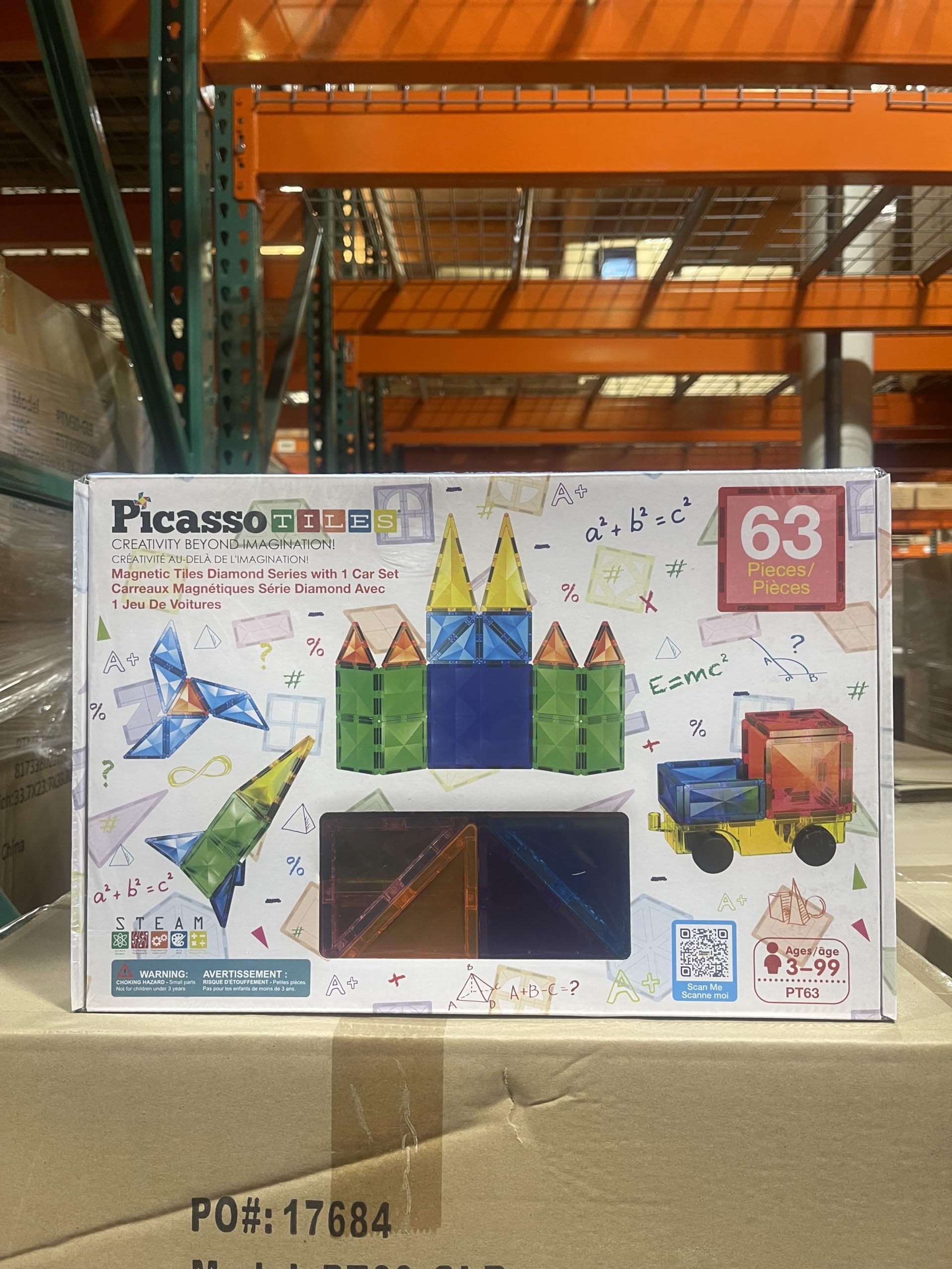 PicassoTiles 63-Piece Diamond Magnetic Blocks Set With Car – STEM Building Toys For Kids Age 3+