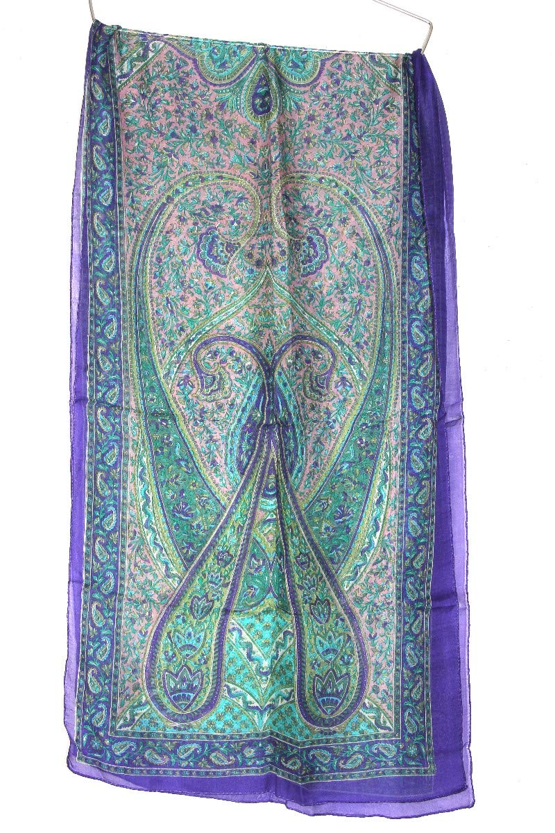 Large Teal Blue Silk Scarf Wrap Yoga Meditation 100% Soft Paisley Printed Boho nyc Bohemian Yoga Long Scarf Indian Ethnic Lightweight for Women 4834