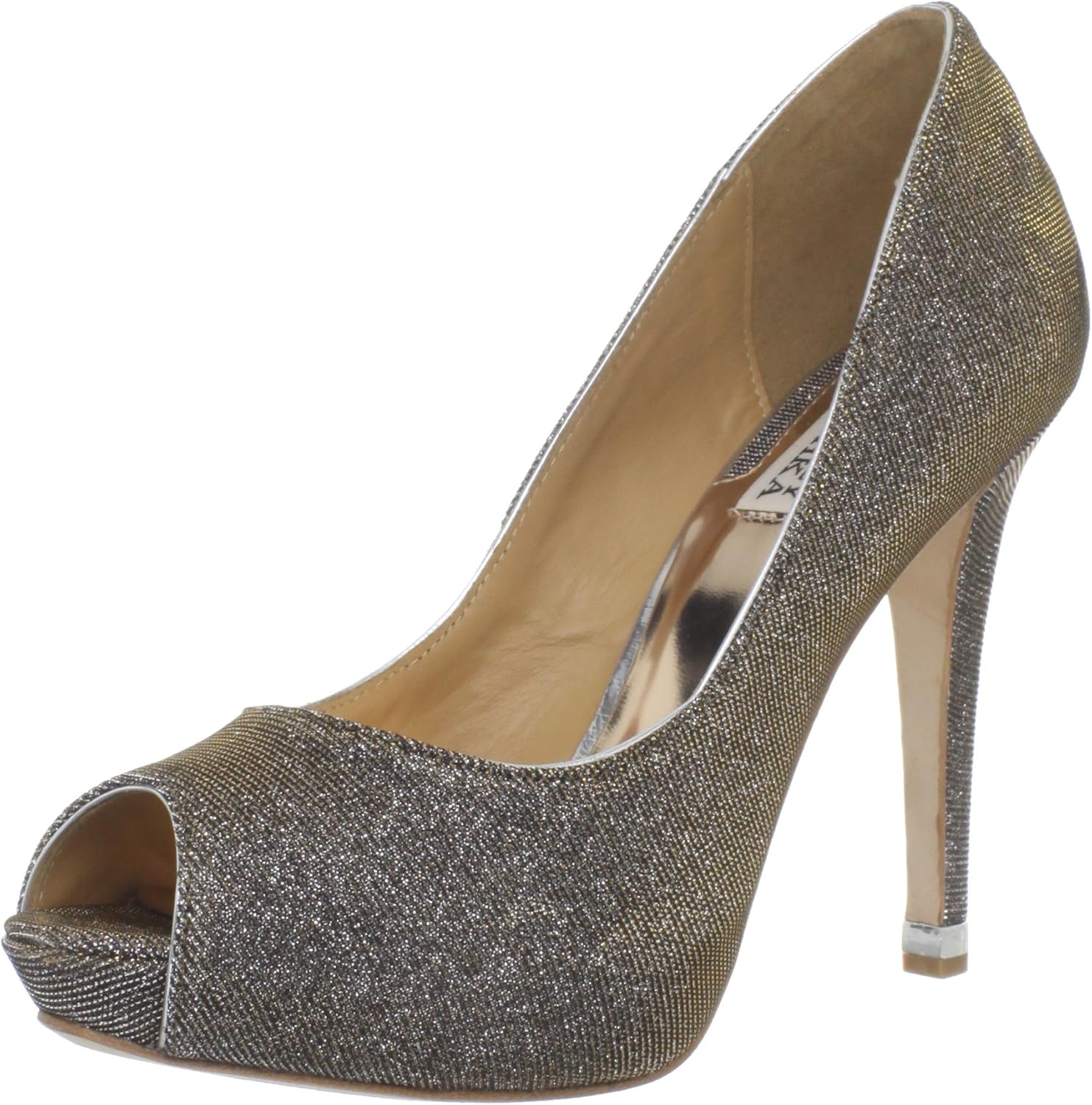 Badgley Mischka Women's Humbie IV Peep-Toe Pump, Gold/Pewter, 8 M US