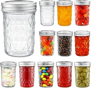 YEBODA 12 Pack Mason Jars 8 oz Glass Jars with Lids and Bands Canning Jars Ideal for Preserving, Jam, Honey, Jelly, Wedding Favors, Shower Favors, Sauces, Yogurt, DIY Spice Jars
