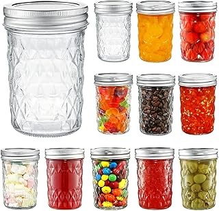 YEBODA 12 Pack Mason Jars 8 oz Glass Jars with Lids and Bands Canning Ja...