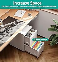 Vista 4 de SISESOL Archivador de 2 cajones con cerradura y ruedas, archivador rodante blanco, archivador móvil de metal con bloqueo para oficina en casa