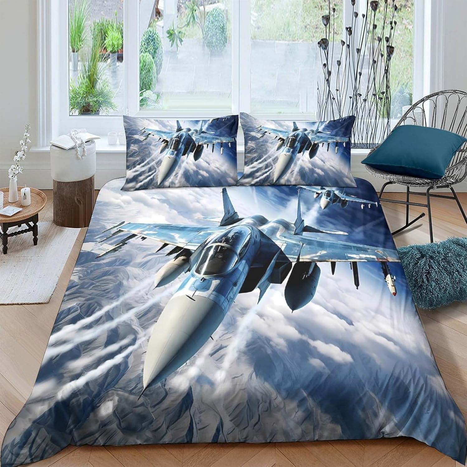 Housse de Couette 240x260 Avions de Chasse pour Chambre Grand Lit