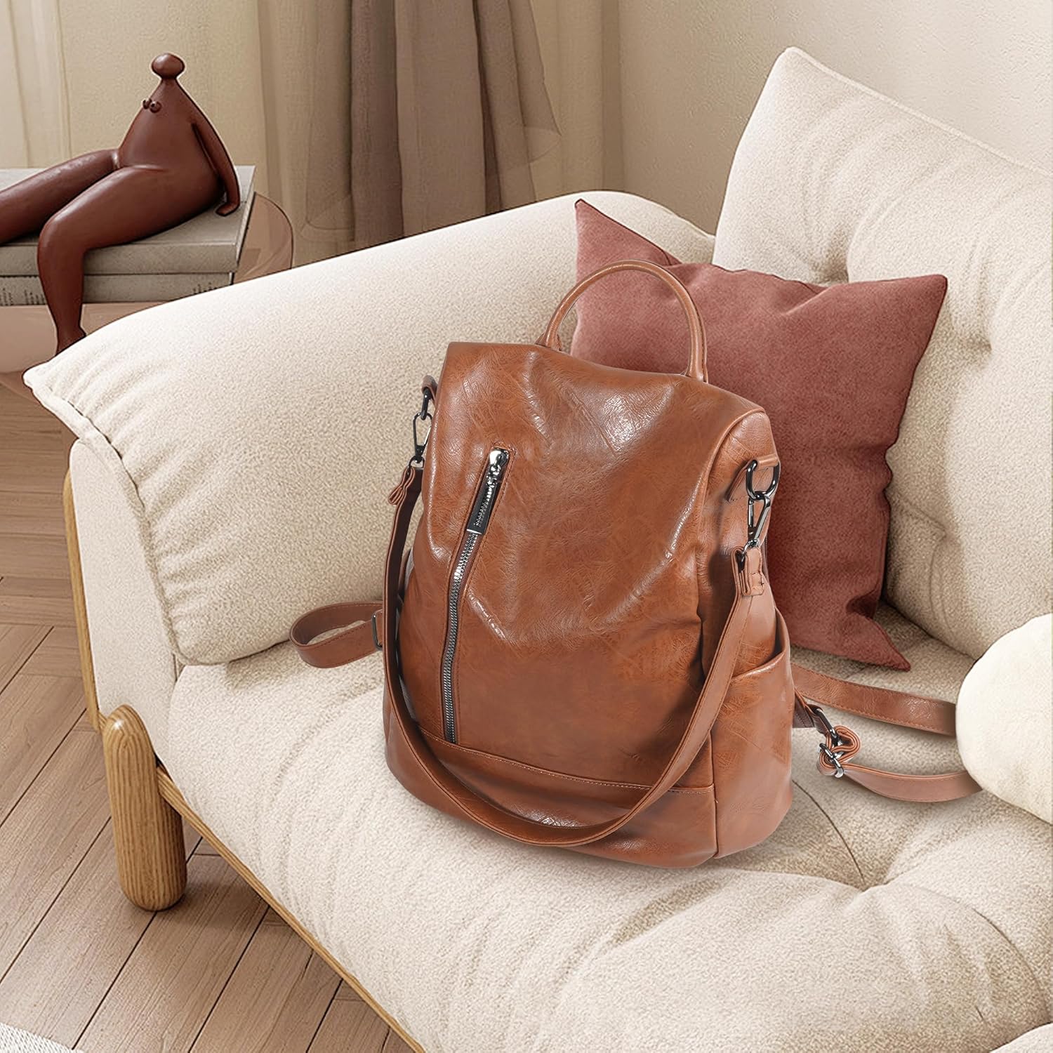 Women Backpack Purse PU Leather Anti-theft Casual Shoulder Bag Fashion Ladies Satchel Bags - Image 9