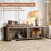 Vista 5 de Mueble XL para perros de 48 pulgadas Perrera para perros extra grande resistente y antimasticación Centro de entretenimiento de madera rústica