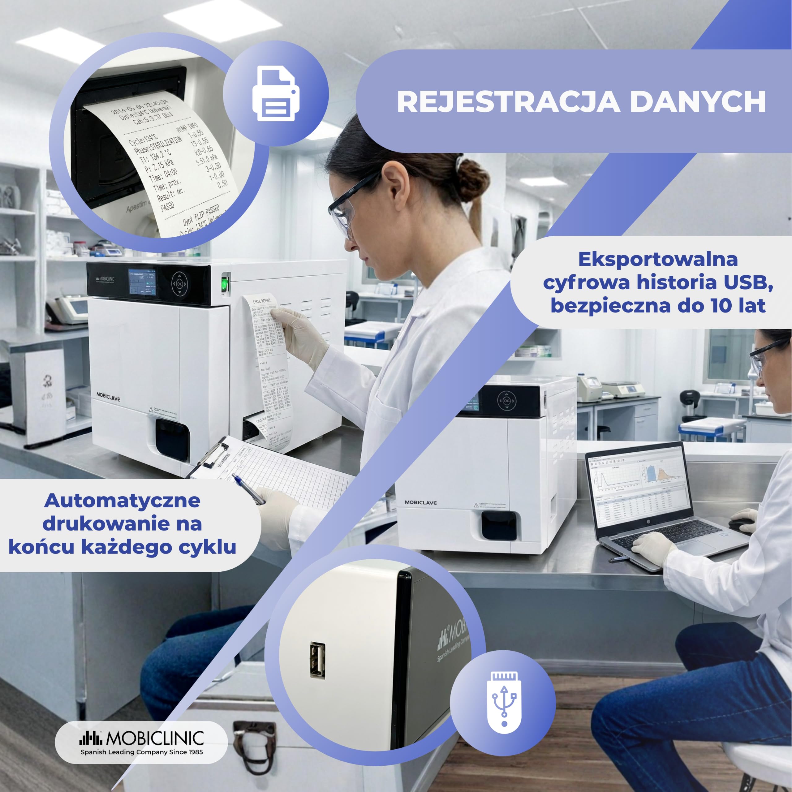 Mobiclinic®, Autoklaw Parowy o Pojemności 17 l, Dezynfekcja 99%, Zasięg 360°, Wyświetlacz LCD, 6 Cykli + Możliwość Personalizacji, Drukarka, USB, SD, Kliniki i Laboratoria, MobiClave Plus