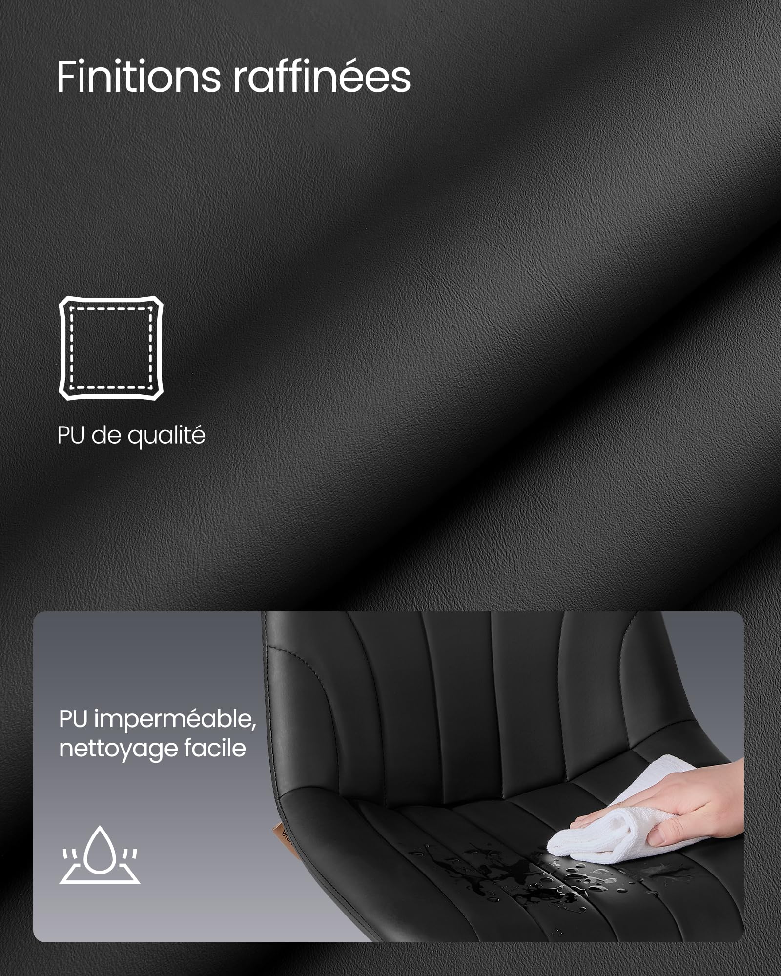 VASAGLE Tabourets de Bar, avec Dossier, Chaises de Bar Hauteur Réglable, Rotation à 360°, Repose-Pied en Métal, pour Salle à Manger, Cuisine, PU, Lot de 2, Noir d'encre LJB181BH01