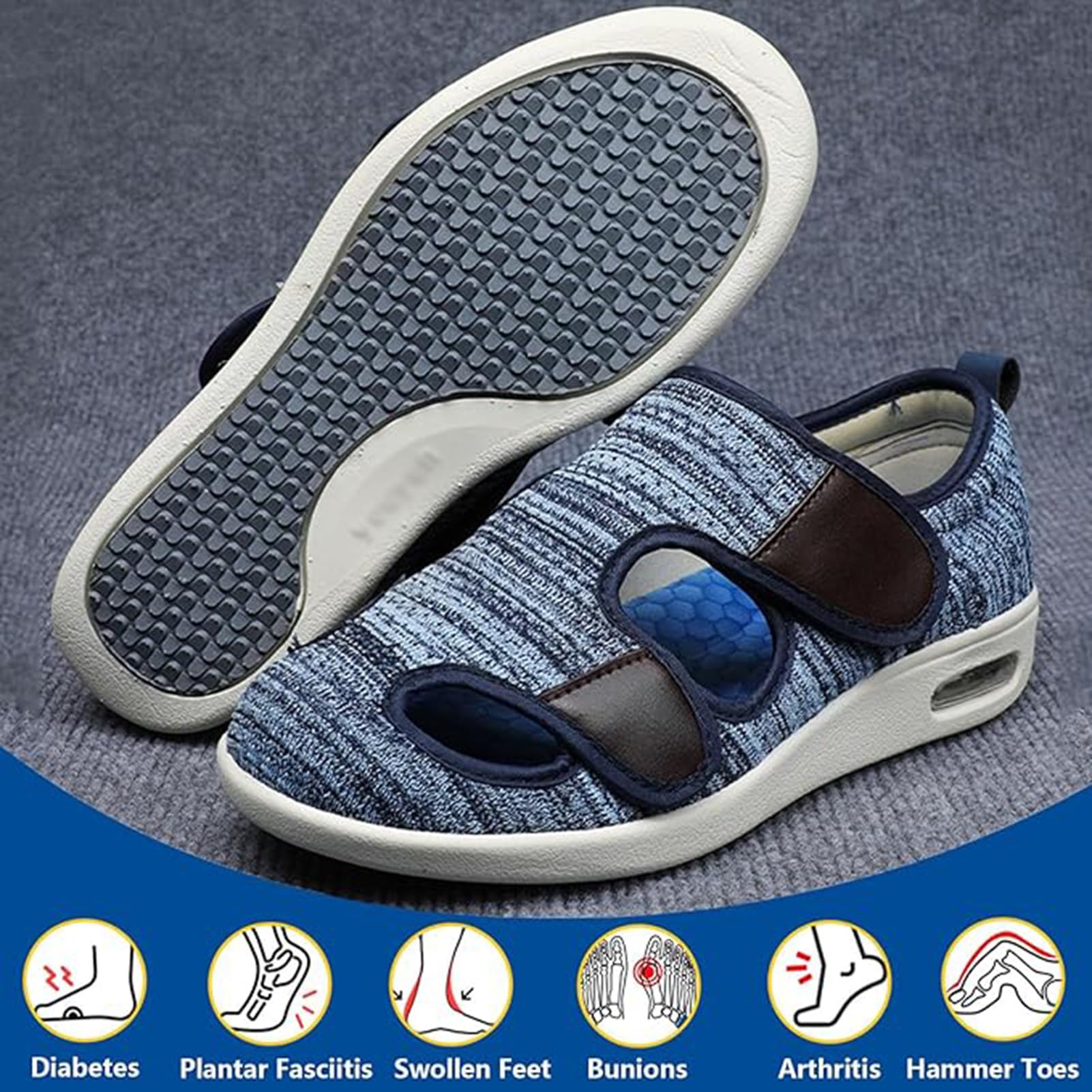 Buty dla cukrzyków, dla mężczyzn i kobiet, ekstra szerokie dopasowanie, buty na haluks, antypoślizgowe pantofle, regulowane buty dla seniorów, na zapalenie powięzi podeszwowej, opuchnięte