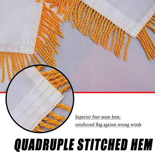 Miniatura 5 de A-ZCOVER Bandera cristiana de 3 x 5 pies con flecos dorados, cruz cosida bordada, nailon resistente, bandera religiosa para interiores