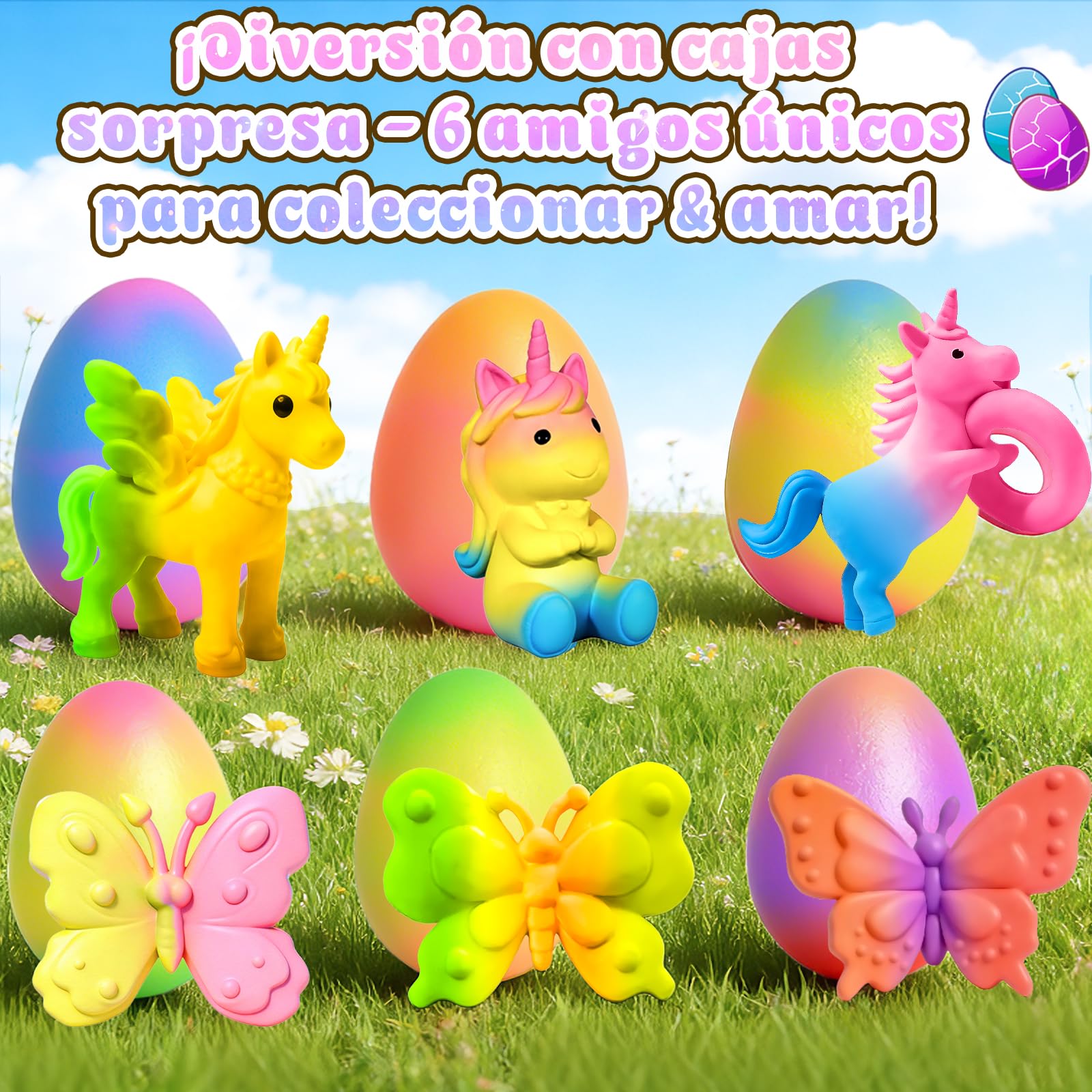 MOMUSE Huevo de Unicornio para Niños 6 PCS, Kit de Manualidades, Regalo Niñas 4 Años, Regalos de Pascua, Regalos para Fiestas de Cumpleaños Niñas Niños 3 4 5 6 7 8 Años