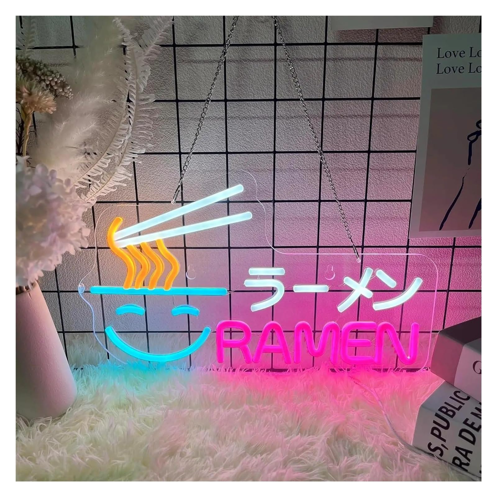 Hängende Kunst Leuchtreklamen "Ramen" Leuchtreklame „Japanische Nudeln“, LED-Leuchten Für Restaurants, Geschäfte, Küche, Esszimmer, Nudel-Wandkunst-Dekorationen 16.5x9.1in
