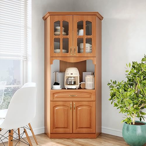 Living Skog Gabinetes de despensa elegante y atemporal gabinete de almacenamiento de despensa de cocina con soporte para microondas gabinetes de