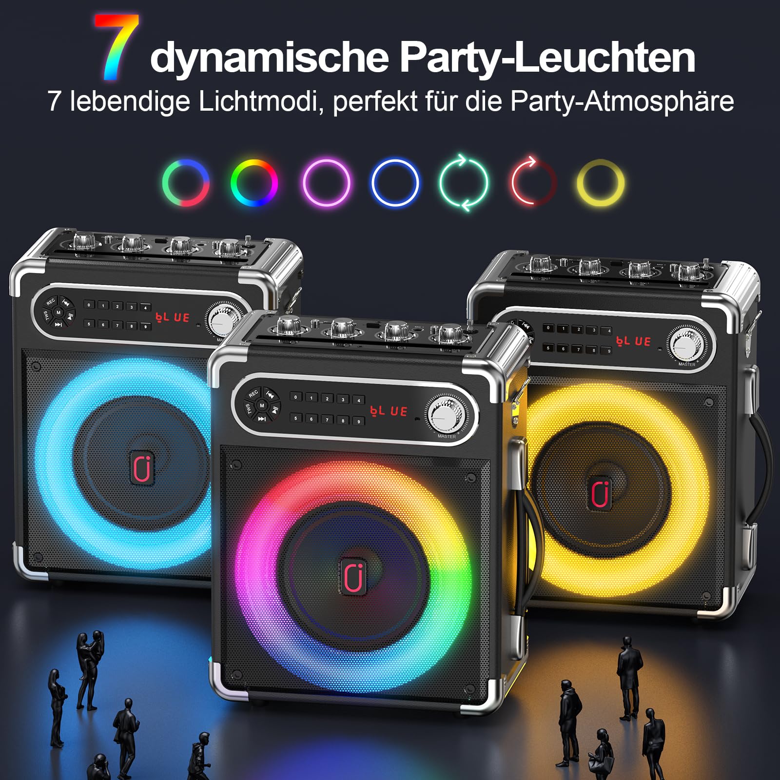 JYX Karaoke Maschine, Karaoke Anlage mit 3 Mikrofonen, Tragbare Bluetooth 5.3 Karaoke Box, 80W PA Anlage mit RGB-Lichtern, Bass/Höhen/Echo, TWS/FM/TV/AUX/USB/TF/Rec für Familie, Party, Outdoor