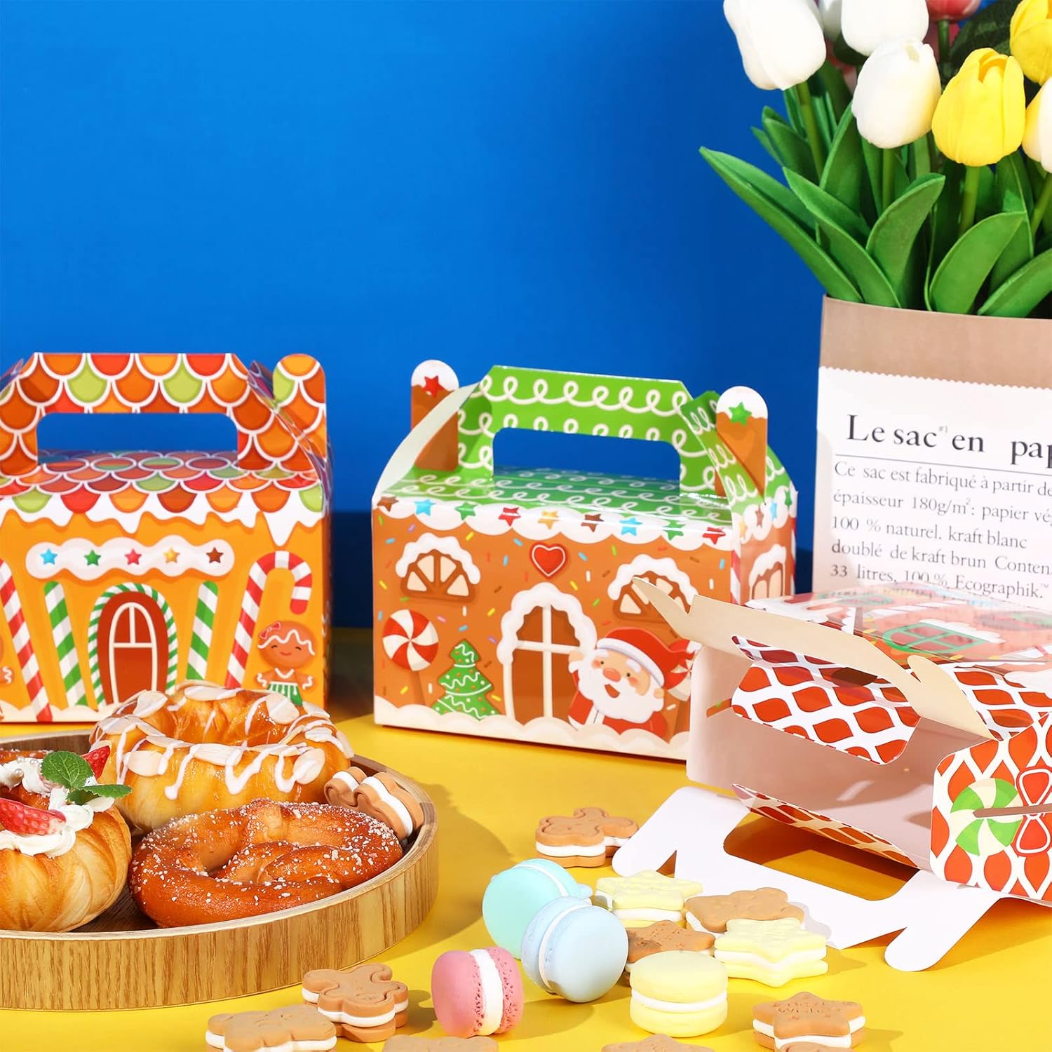 Faccito 18 Pcs Christmas Gift Boxes Bulk 3D Christmas Treat Theme Boxes for Cookie Goodie Snack Candy Favors Present with Handles Holiday Xmas Party Supplies(Gingerbread) - Image 7