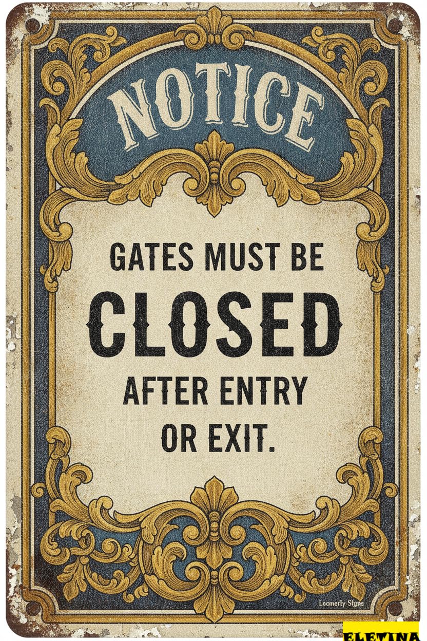 Personalized Sign for Man Cave Notice Metal, Gates Must Be Closed After Entry Or Exit, 8x12 Inch, Aluminum Uv Protected And Weatherproof Private Property Decorative