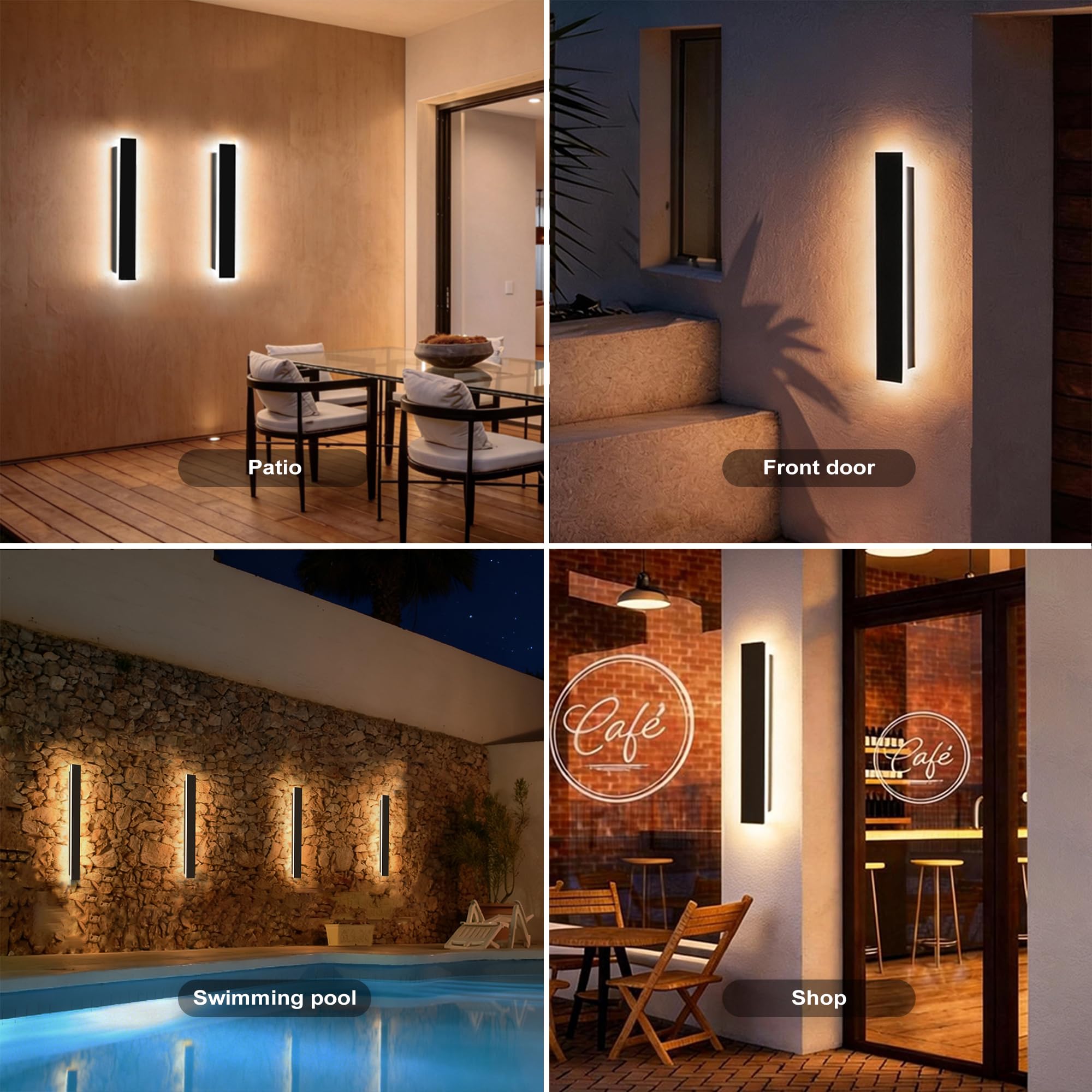 auralab 60cm Lange Wandleuchte Außen, IP65 Wasserdicht Edelstahl LED aussenleuchte, 3000K Moderne LED Außenwandleuchte für Pool, Wohnzimmer und Eingang, Schwarz