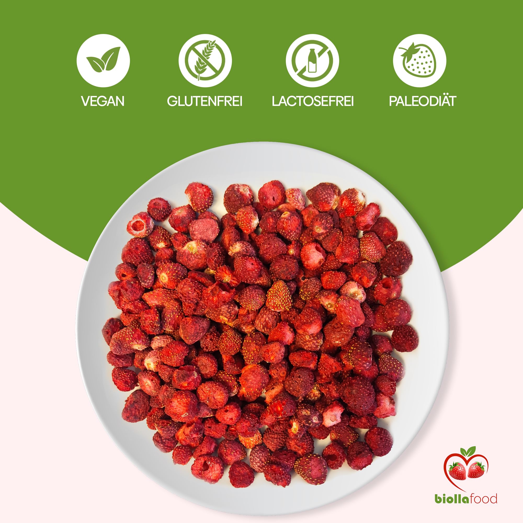 biolla food getrocknete ganze WALD-Erdbeeren, 0,5 kg, frische Ernte, 100% natur. Besonders viele Vitamine und Minearlien. Ideal für Smoothies, Müsli oder zum Tee. Auch als Knabberzeug sehr gesund!