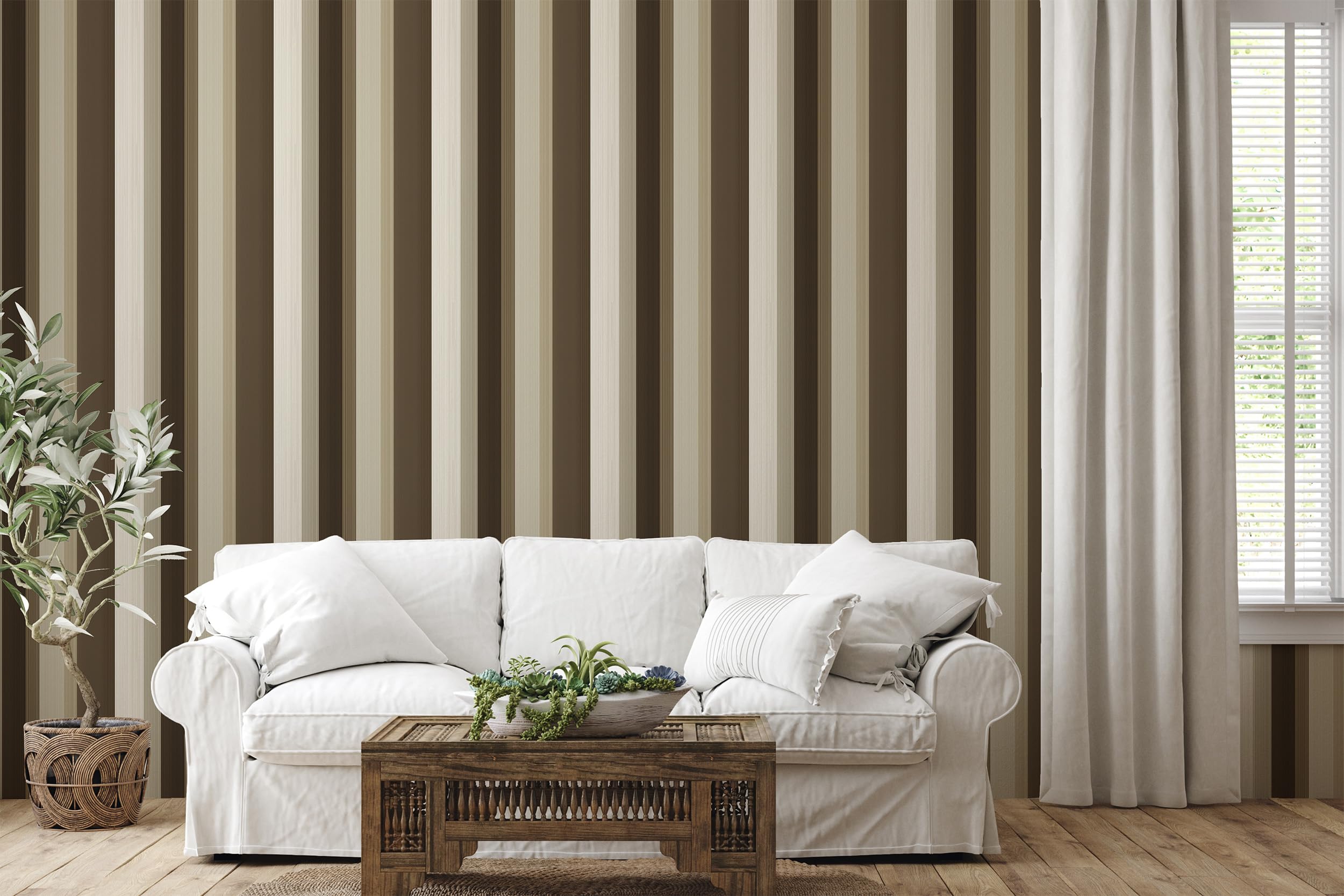 GP TONER Vliestapete Streifen Beige Braun Klassisch Modern Wohnzimmer Schlafzimmer Struktur Optik Abwaschbar UV-beständige Tapete 10m x 0,5m