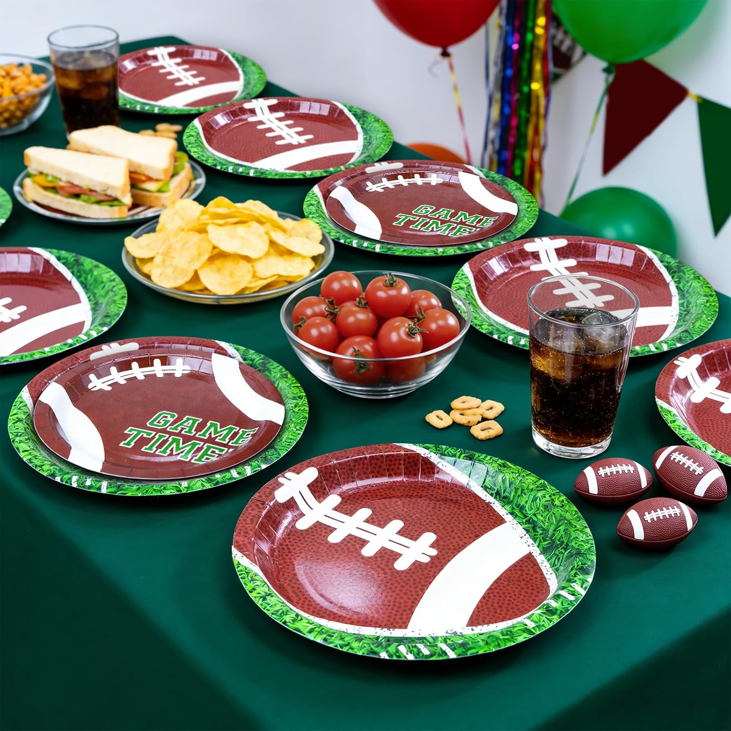 ZVK 100 Count Football Party Paper Plates Set 7in Dessert Plates 9in Dinner Plate Disposable