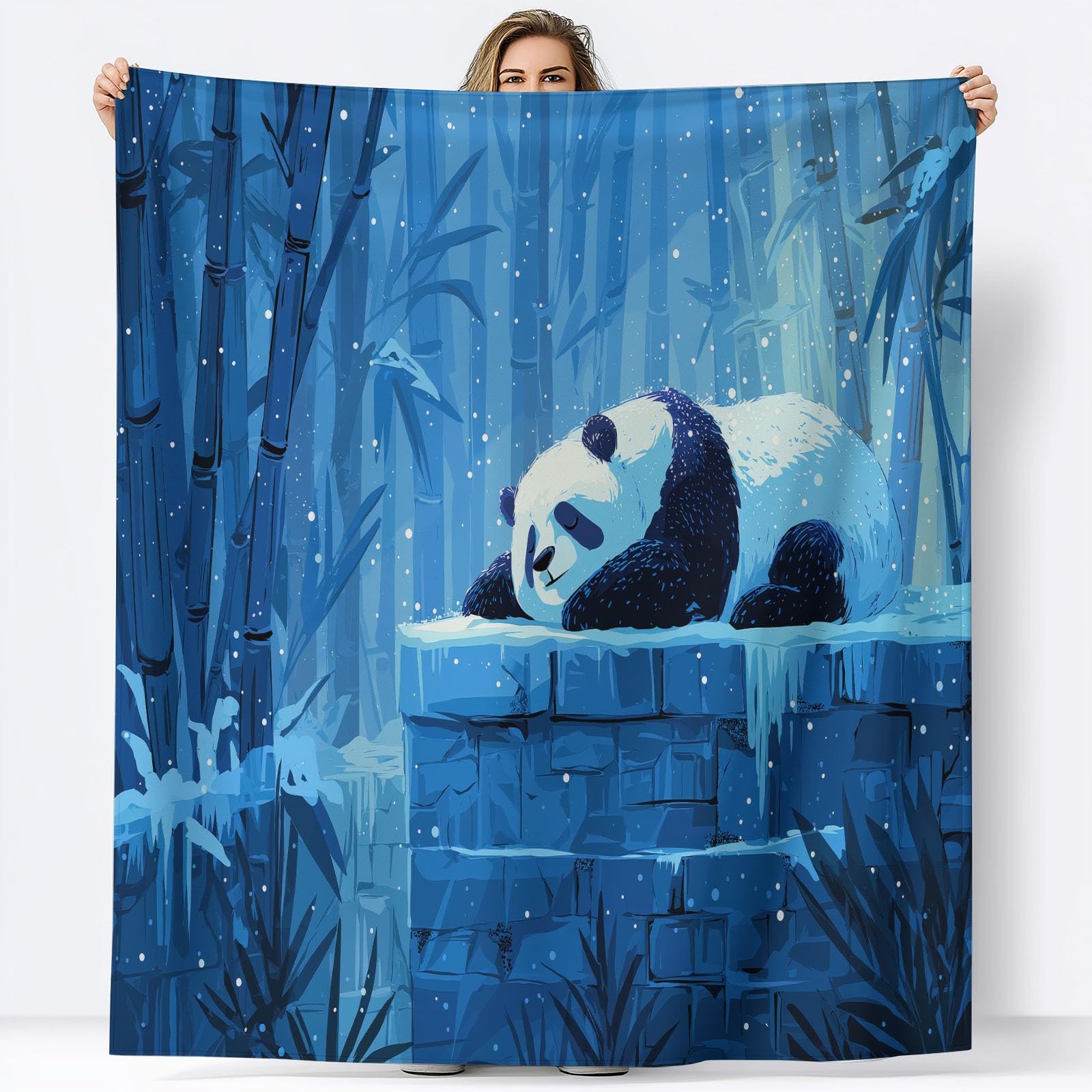 Plaid Couverture Polaire Dessin Animé Animal Panda Bambou 220x240 cm Plaid Lit Jete de Canape Flanelle, Couverture Cadeau Doux Chaud et Duveteuse, pour Toutes Les Saisons