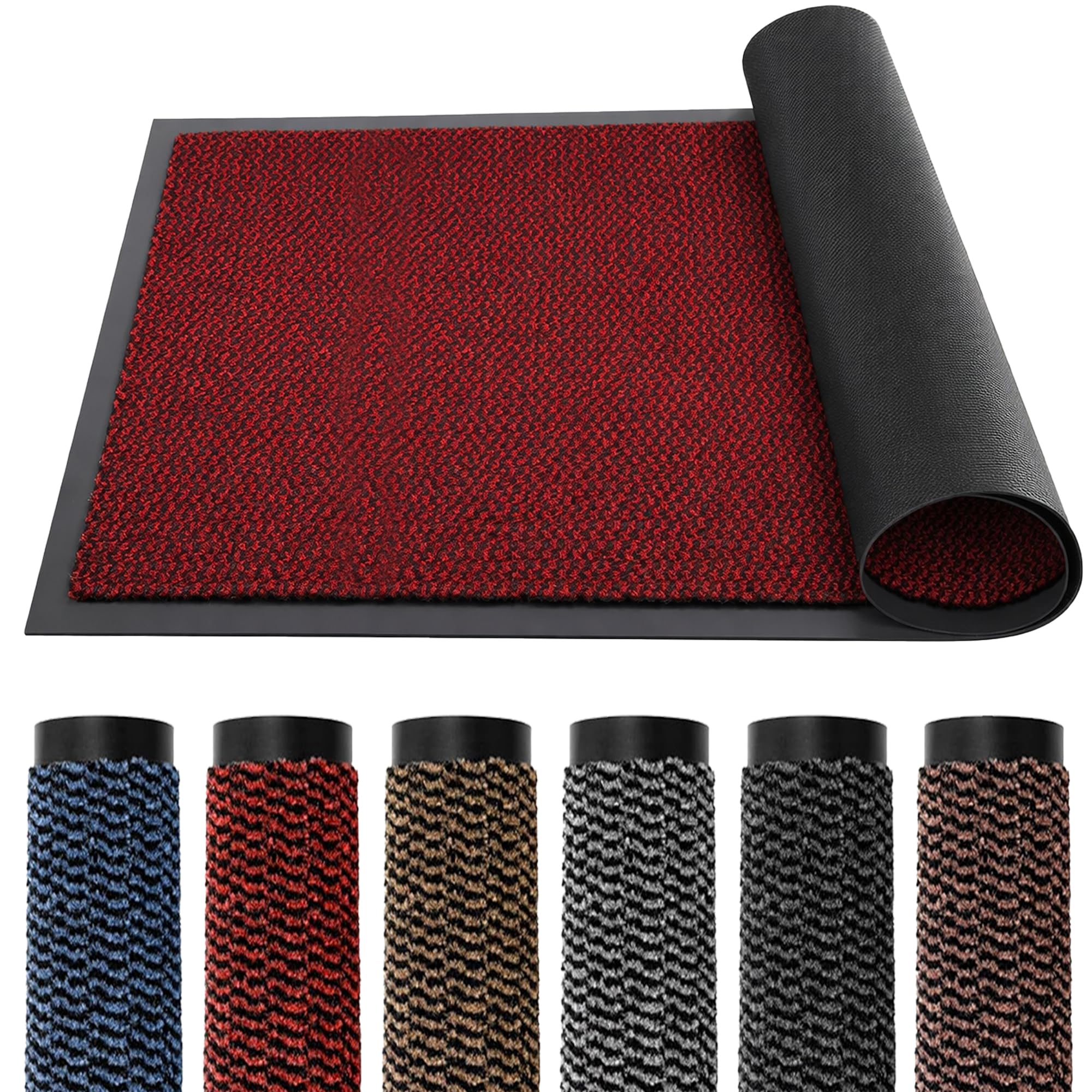 TrendMakers DOOR MATS MEDIUM LARGE (WINE RED & BLACK) BARRIER MAT RUBBER EDGED HEAVY DUTY NON SLIP KITCHEN ENTRANCE HALL RUNNER RUG MATS 60X160CM (2ft x 5ft3) | POLYPROPYLENE PILE