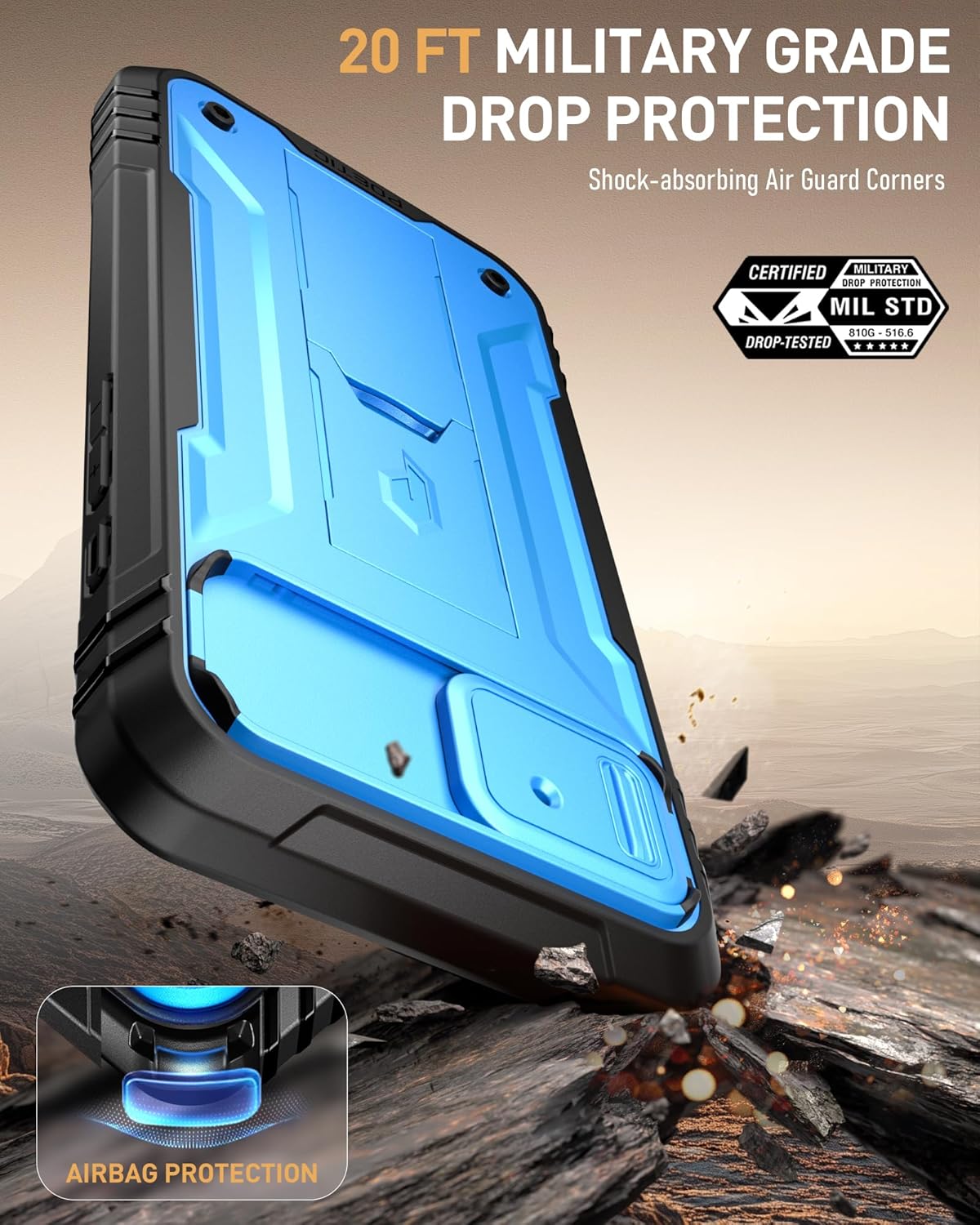 Poetic Revolution Case for iPhone 16e 6.1 inch, [Slide Camera Cover], Full-Body Military Grade Rugged Shockproof Cover with Kickstand and Built-in-Screen Protector, Light Blue - Image 6