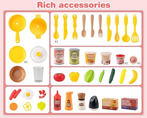 Miniatura 7 de Juego de cocina para niños, juego de cocina interactivo para niños con 50 piezas de juguetes de cocina de simulación, efectos de sonido realistas y
